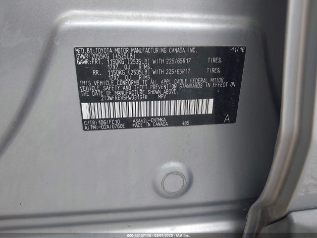 2T3WFREV5HW331648 Toyota Rav4 Xle