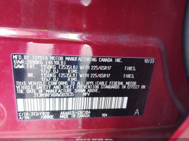 2T3H1RFV6RW302635 Toyota RAV4 LE