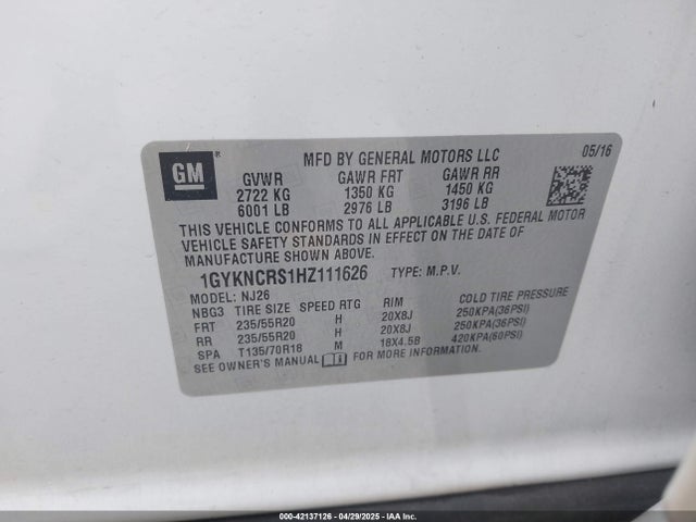 2017 CADILLAC XT5 1GYKNCRS1HZ111626 Photo 8