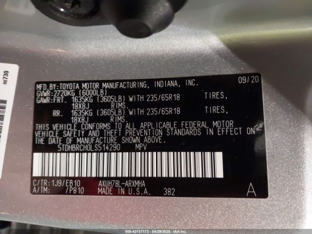 5TDHBRCH0LS514290 Toyota Highlander Hybrid Xle