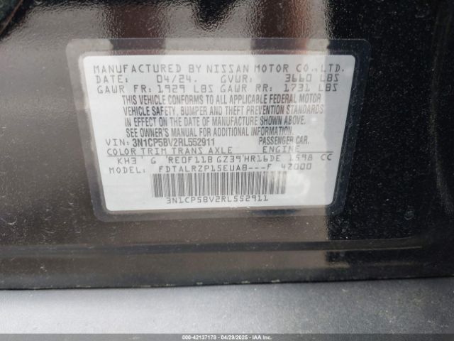 3N1CP5BV2RL552911 Nissan Kicks S Xtronic Cvt