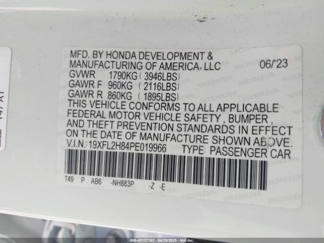 19XFL2H84PE019966 Honda Civic Sport