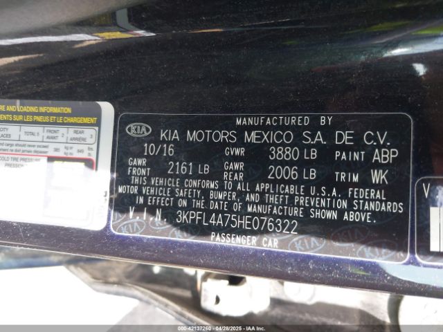 3KPFL4A75HE076322 KIA FORTE LX