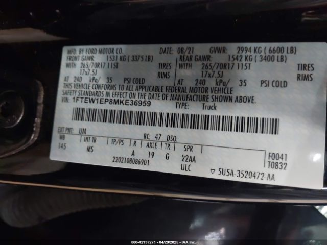 1FTEW1EP8MKE36959 Ford F-150 Xlt