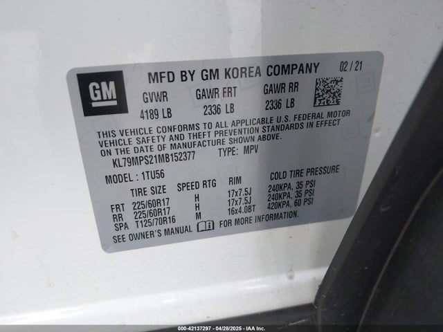 KL79MPS21MB152377 Chevrolet lih - e0-15, di, l3, vvt, alum, css prime