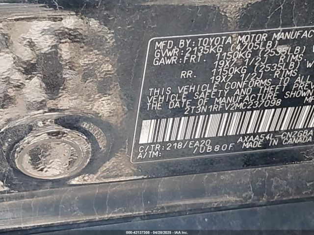 2T3N1RFV2MC237098 Toyota Rav4 Limited