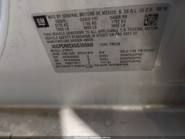 3GCPCRECXGG380998 Chevrolet Silverado 1500 1lt