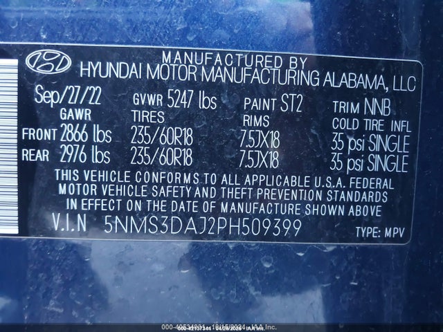Hyundai gdi theta iii 2023 5NMS3DAJ2PH509399 Image 9