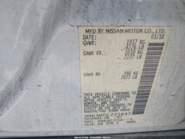 1N4AL3AP2JC225647 Nissan Altima 2.5 Sv