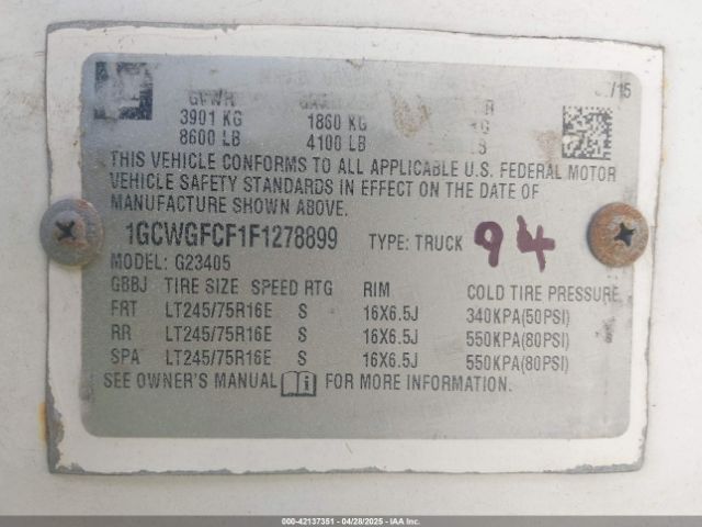 1GCWGFCF1F1278899 Chevrolet Express 2500 Work Van