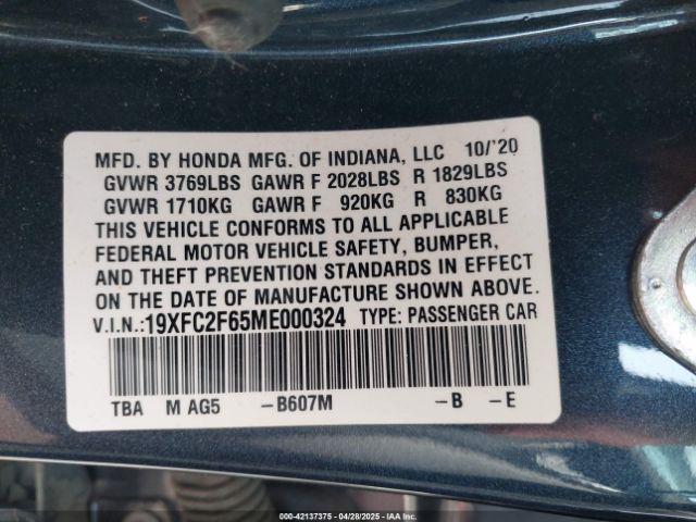 19XFC2F65ME000324 Honda Civic Lx