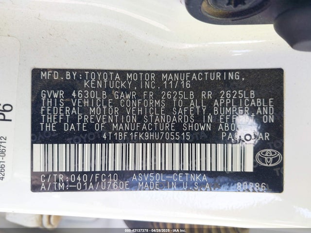 4T1BF1FK9HU705515 Toyota CAMRY LE