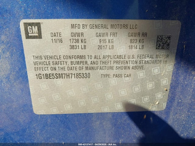 1G1BE5SM7H7185330 Chevrolet Cruze Lt Auto