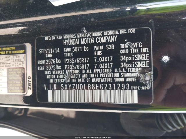 5XYZUDLB8EG231293 Hyundai Santa Fe Sport 2.4l
