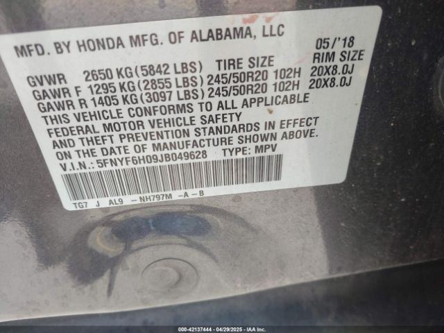 5FNYF6H09JB049628 Honda j35y6