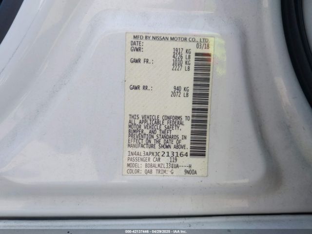 1N4AL3APXJC213164 Nissan Altima 2.5 Sv