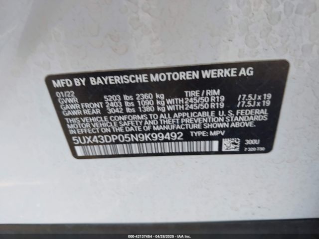 5UX43DP05N9K99492 BMW X3 Sdrive30i