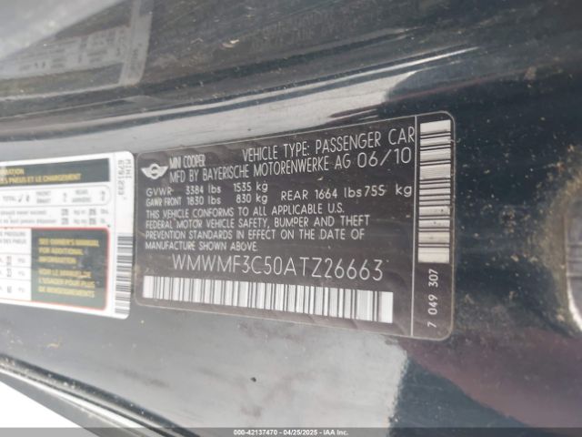2010 MINI COOPER WMWMF3C50ATZ26663 Photo 8