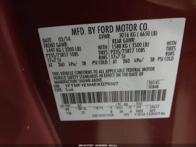 1FTMF1EM4EKD79307 Ford F-150 Stx