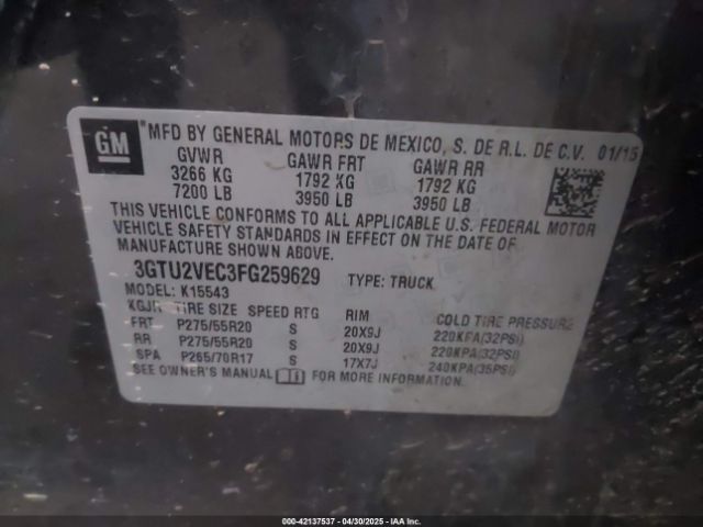 2015 GMC SIERRA 1500 3GTU2VEC3FG259629 Photo 8