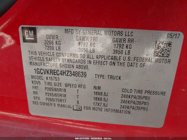 1GCVKREC4HZ348639 Chevrolet Silverado 1500 1lt