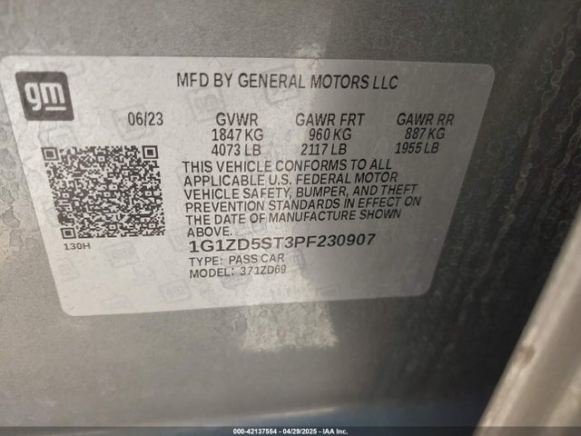 1G1ZD5ST3PF230907 Chevrolet Malibu Fwd 1lt