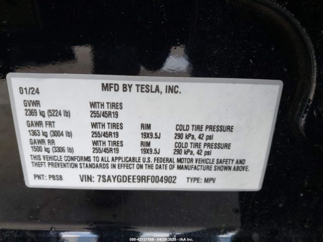 7SAYGDEE9RF004902 Tesla Model Y Long Range Dual Motor All-wheel Drive