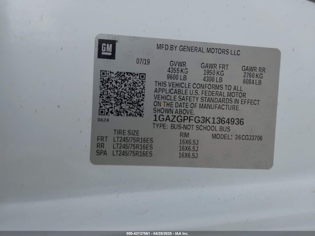 1GAZGPFG3K1364936 Chevrolet Express 3500 Lt