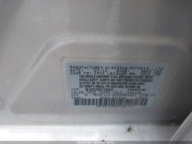 3N1AB7AP8FY306934 Nissan SENTRA SV