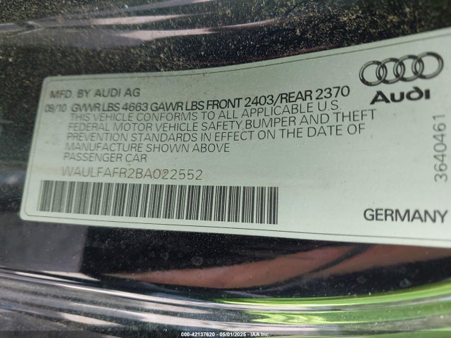 2011 AUDI A5 WAULFAFR2BA022552 Photo 8