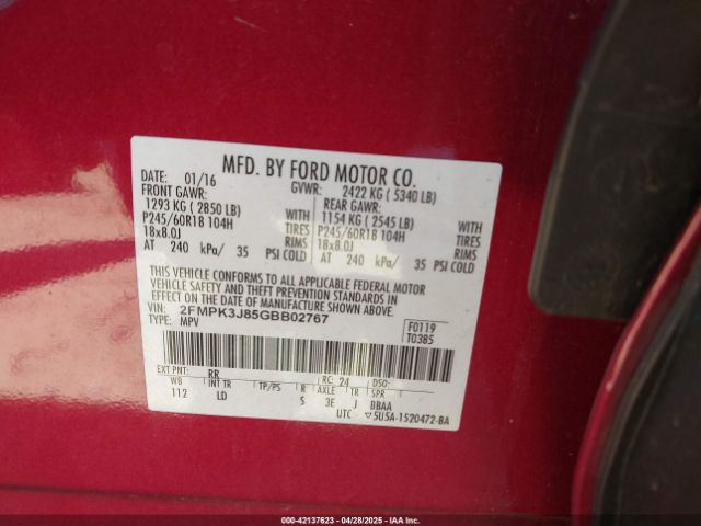 2FMPK3J85GBB02767 Ford EDGE SEL