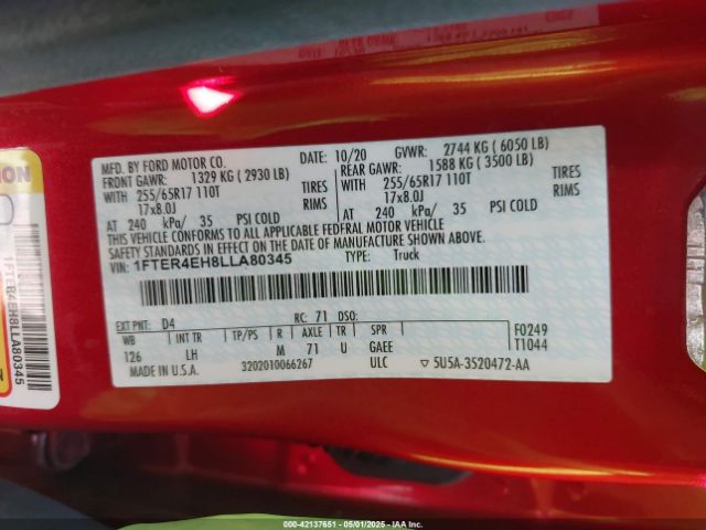 1FTER4EH8LLA80345 Ford Ranger Xlt