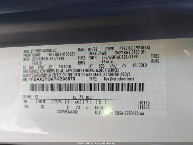 1FBAX2YG6PKB08879 Ford Transit-350 Passenger Van Xlt