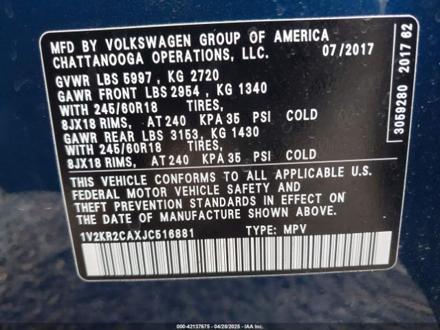 1V2KR2CAXJC516881 Volkswagen Atlas