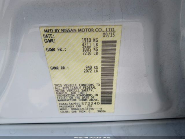 1N4AL3AP9FC572240 Nissan Altima 2.5 S