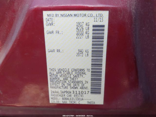 1N4AL3AP9GN311017 Nissan Altima 2.5 S