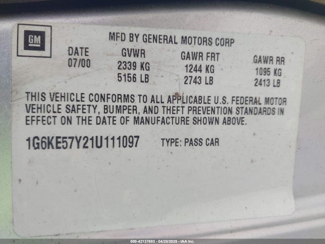 2001 CADILLAC DEVILLE 1G6KE57Y21U111097 Photo 8
