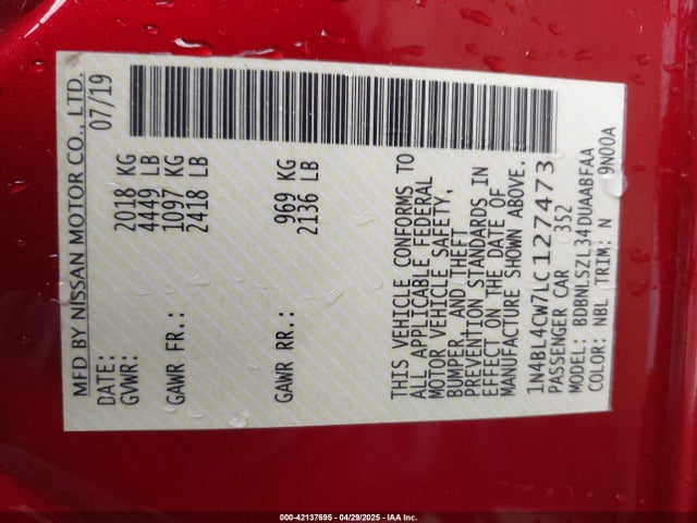 1N4BL4CW7LC127473 Nissan Altima