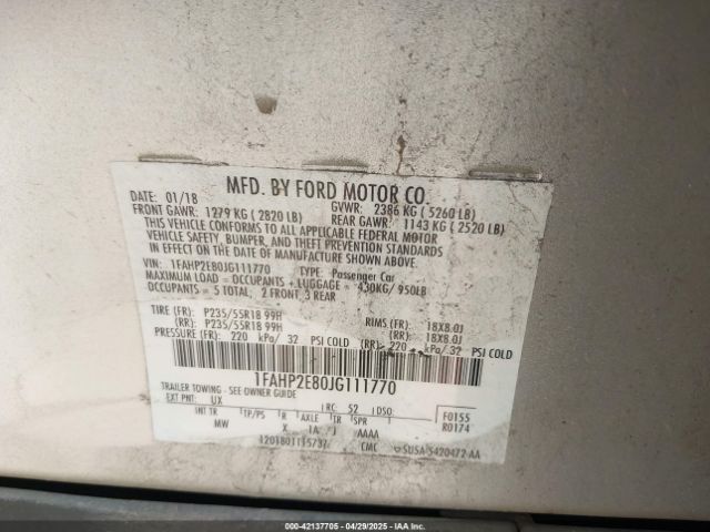 1FAHP2E80JG111770 Ford 3.5l ti-vct