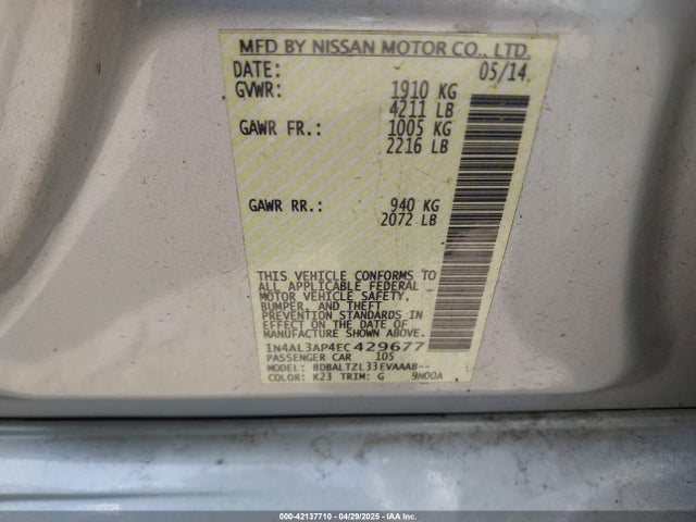 Nissan Altima 2.5 Sv 2014 1N4AL3AP4EC429677 Image 9