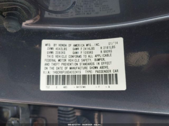 1HGCR6F5XEA002415 Honda Accord Hybrid Ex-l