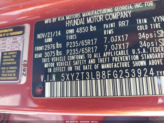 5XYZT3LB8FG253924 Hyundai Santa Fe Sport 2.4l