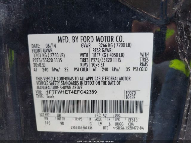1FTFW1ET4EFC42389 Ford F-150 Platinum