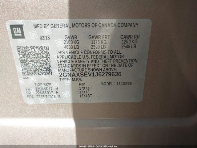 2GNAXSEV1J6279636 Chevrolet EQUINOX LT
