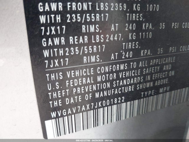 WVGAV7AX7JK001822 Volkswagen Tiguan Limited 2.0t