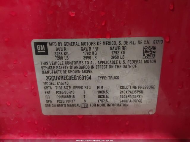 3GCUKREC9EG169164 Chevrolet Silverado 1500 2lt