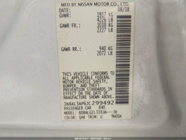 1N4AL3AP6JC299492 Nissan Altima 2.5 S