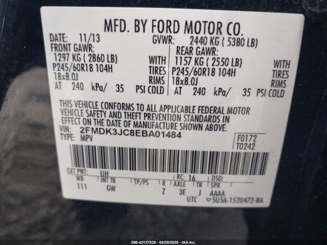 2FMDK3JC8EBA01484 Ford EDGE SEL