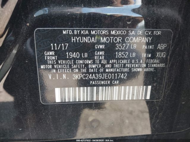 3KPC24A39JE011742 Hyundai ACCENT SE