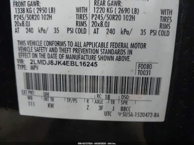 2LMDJ8JK4EBL16245 Lincoln MKX